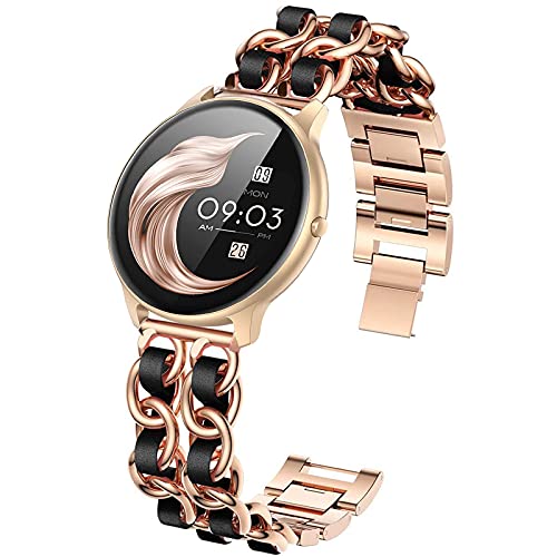 Giaogor Damen Kettenbänder Kompatibel mit AGPTEK, Edelstahlband Lederschlaufe Ersatzarmband für AGPTEK LW11 smartwatch (Roségold-schwarz) von Giaogor