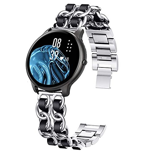 Giaogor Damen Kettenbänder Kompatibel mit AGPTEK, Edelstahlband Lederschlaufe Ersatzarmband für AGPTEK LW11 smartwatch (Silber-schwarz) von Giaogor