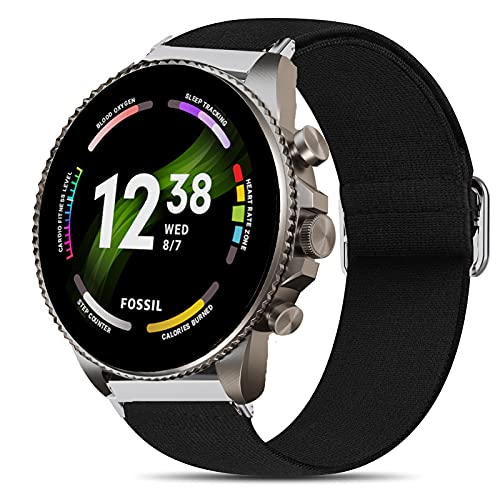 Giaogor Fossil Gen 6 Armband, Einstellbar Stoff Armbänder, Weich und Dehnbar Elastizität Ersatzband für Fossil Gen 6 42mm/ 44mm Smartwatch (Schwarz, 44mm) von Giaogor