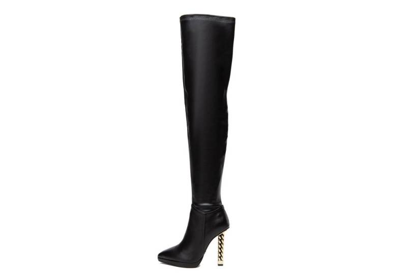 Giaro ALISSA BLACK MATTE Overkneestiefel schwarz, 11cm Absatz, Stiletto-Kettenabsatz, 10cm Plateauspitze von Giaro