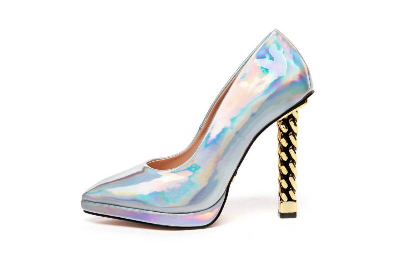 Giaro AMBROSE WHITE METALLIC High-Heel-Pumps 11 cm Absatzhöhe, Kettenabsatz, 1 cm Plateau von Giaro