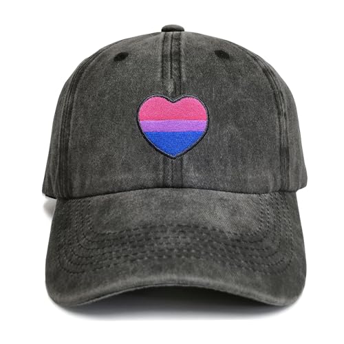 Giavuwn Bestickte Pride Hat LGBT Cap Low Profile Distressed Dad Hat, Bi Pride Washed, Einheitsgr��e von Giavuwn