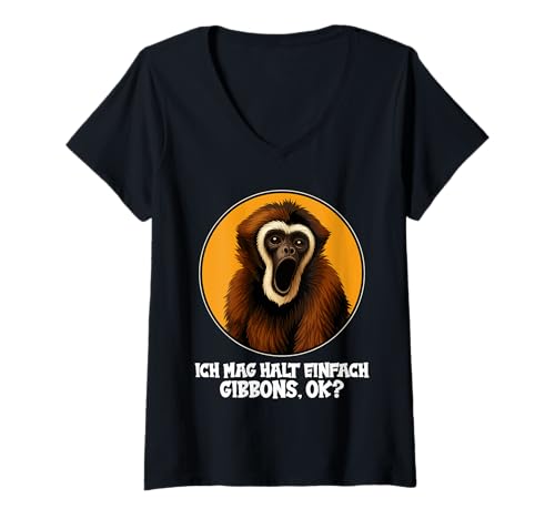 Damen Gibbons Gibbon T-Shirt mit V-Ausschnitt von Gibbons Gibbon Tier Shop