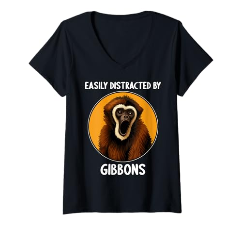 Damen Gibbons Gibbon T-Shirt mit V-Ausschnitt von Gibbons Gibbon Tier Shop
