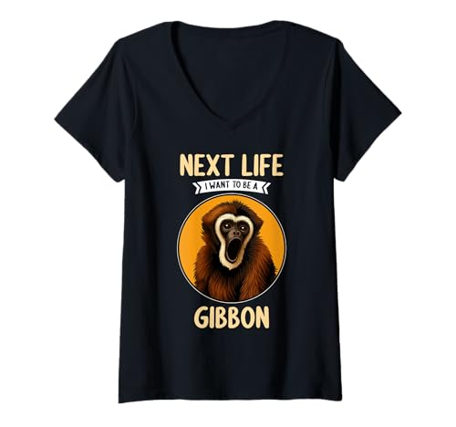 Damen Gibbons Gibbon T-Shirt mit V-Ausschnitt von Gibbons Gibbon Tier Shop