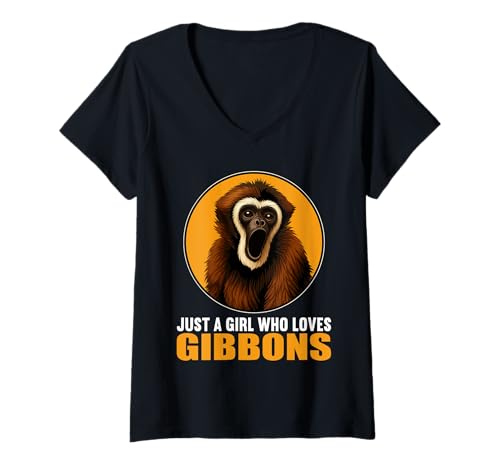 Damen Gibbons Gibbon T-Shirt mit V-Ausschnitt von Gibbons Gibbon Tier Shop