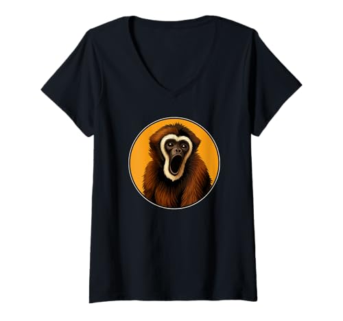 Damen Gibbons Gibbon T-Shirt mit V-Ausschnitt von Gibbons Gibbon Tier Shop