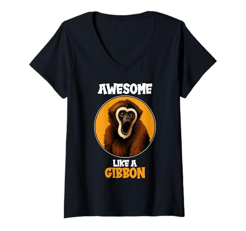 Damen Gibbons Gibbon T-Shirt mit V-Ausschnitt von Gibbons Gibbon Tier Shop