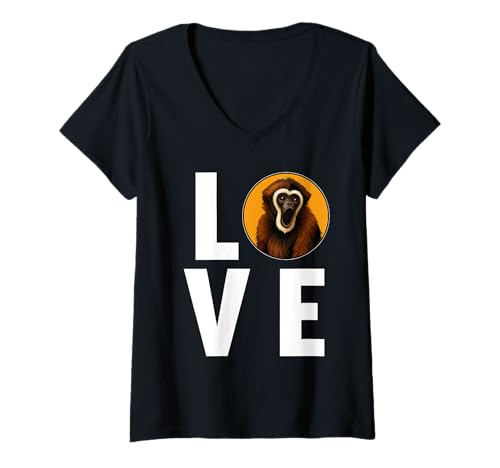 Damen Gibbons Gibbon T-Shirt mit V-Ausschnitt von Gibbons Gibbon Tier Shop