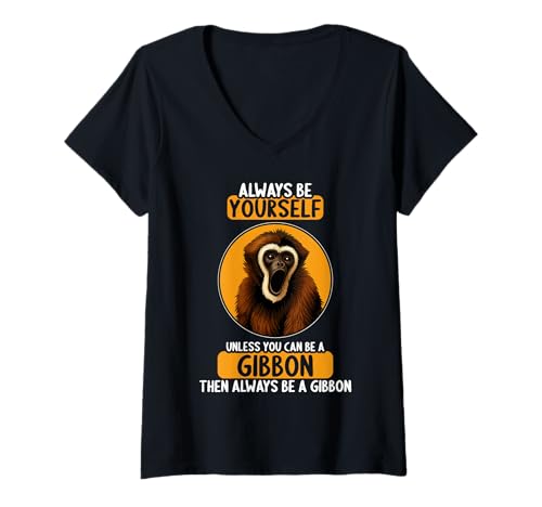 Damen Gibbons Gibbon T-Shirt mit V-Ausschnitt von Gibbons Gibbon Tier Shop