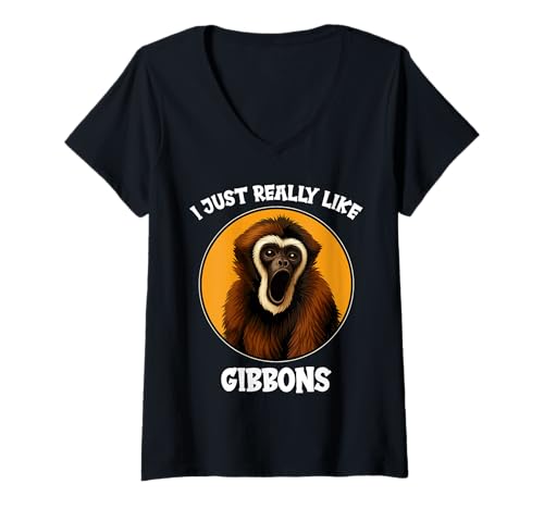 Damen Gibbons Gibbon T-Shirt mit V-Ausschnitt von Gibbons Gibbon Tier Shop