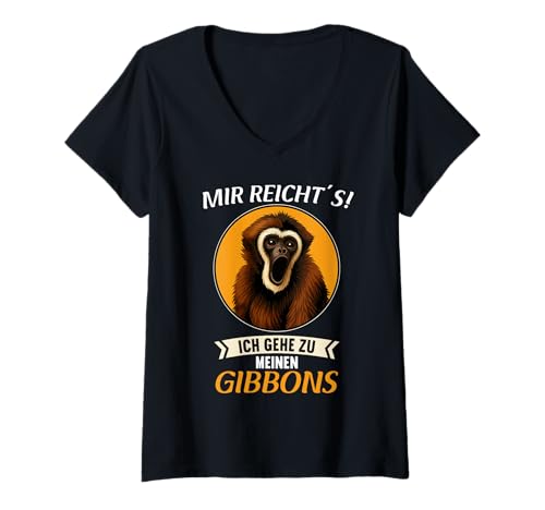 Damen Gibbons Gibbon T-Shirt mit V-Ausschnitt von Gibbons Gibbon Tier Shop