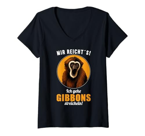 Damen Gibbons Gibbon T-Shirt mit V-Ausschnitt von Gibbons Gibbon Tier Shop