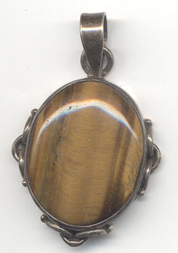 Vintage Sterling Silber Tigerauge Anhänger - Gemini Birthstone von GibsonsVintageShop