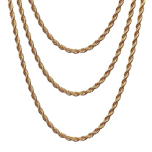 Gicko Goldkette Damen & Herren Kordelkette Gold - Verdrehte Seilkette Unisex 18K vergoldet 3mm Breite Gold Halskette Längen in 40,45,50,55,60,75cm(50) von Gicko