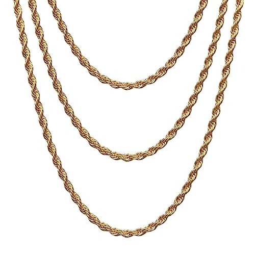 Gicko Goldkette Damen & Herren Kordelkette Gold - Verdrehte Seilkette Unisex 18K vergoldet 3mm Breite Gold Halskette Längen in 40,45,50,55,60,75cm(50) von Gicko