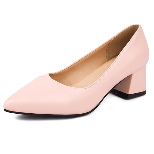 Gicoiz Arbeit Block Schuhe Damen Simple Pointed Toe Schuhe Ohne Verschluss Buro Formal Pumps Hochzeit Geschlossen Mitte Absatz Pink Gr 42 EU-44Cn von Gicoiz