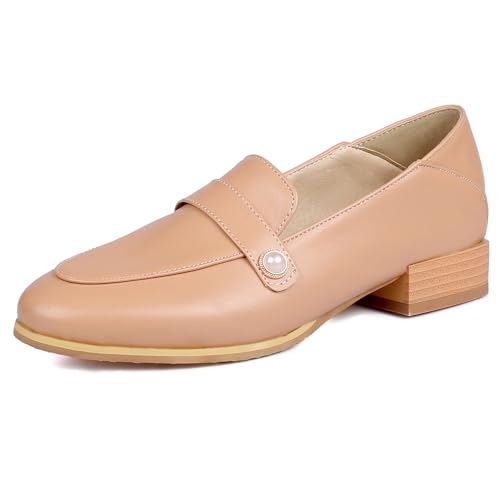 Gicoiz Arbeit Loafer Damen Buro Geschlossen Low Blockabsatz Pumps Sommer Ohne Verschluss Komfort Mokassins Leisure Aprikose Gr 37 EU-38Cn von Gicoiz