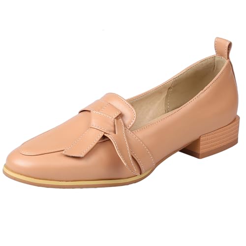 Gicoiz Arbeit Loafer Damen Buro Geschlossen Low Blockabsatz Pumps Sommer Ohne Verschluss Komfort Mokassins Leisure Aprikose Gr 43 EU-45Cn von Gicoiz