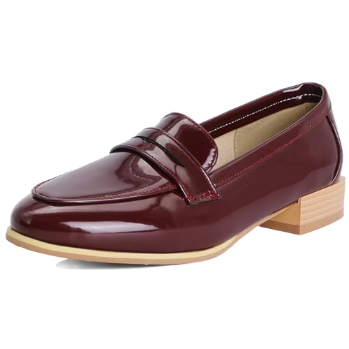 Gicoiz Arbeit Loafer Damen Buro Geschlossen Low Blockabsatz Pumps Sommer Ohne Verschluss Komfort Mokassins Leisure Rotwein Gr 36 EU von Gicoiz
