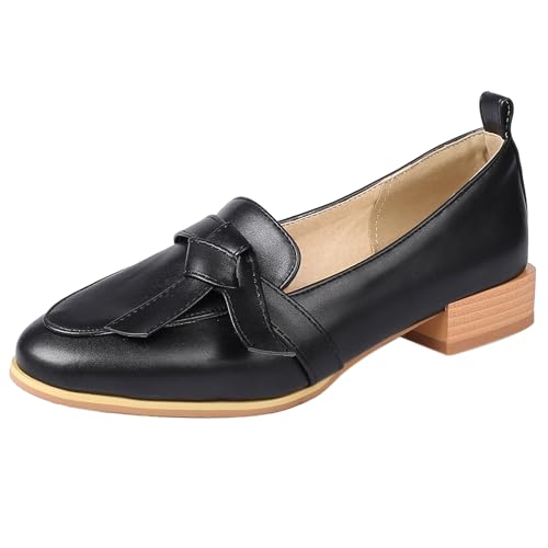 Gicoiz Arbeit Loafer Damen Buro Geschlossen Low Blockabsatz Pumps Sommer Ohne Verschluss Komfort Mokassins Leisure Schwarz Gr 32 EU von Gicoiz