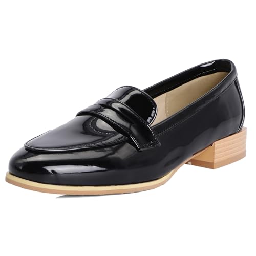 Gicoiz Arbeit Loafer Damen Buro Geschlossen Low Blockabsatz Pumps Sommer Ohne Verschluss Komfort Mokassins Leisure Schwarz Gr 40.5 EU-42Cn von Gicoiz