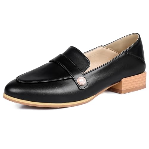 Gicoiz Arbeit Loafer Damen Buro Geschlossen Low Blockabsatz Pumps Sommer Ohne Verschluss Komfort Mokassins Leisure Schwarz Gr 40.5 EU-42Cn von Gicoiz
