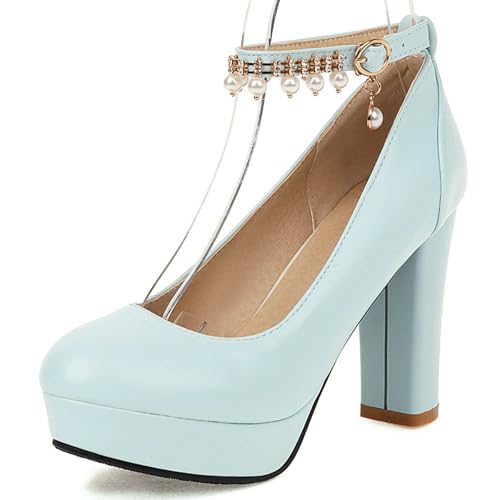 Gicoiz Block High Schuhe Damen Plateau Bogen Knöchelriemchen Pumps Runde Zehen Sommer Hochzeit Bride Mode Mary Jane Chunky Blau Gr 39 EU-40Cn Gicoiz Block High Schuhe Damen Plateau Bogen Knöchelriemchen Pumps Runde Zehen Sommer Hochzeit Bride Mode Mary Jane Chunky Blau Gr 39 EU-40Cn von Gicoiz