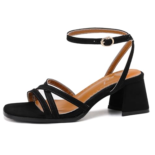 Gicoiz Blockabsatz Damen Sommer Strappy Wildleder Sandalen Simple Offene Zeh Damen Mode Party Chunky Sandals Elegant Schwarz Gr 43 EU-45Cn von Gicoiz