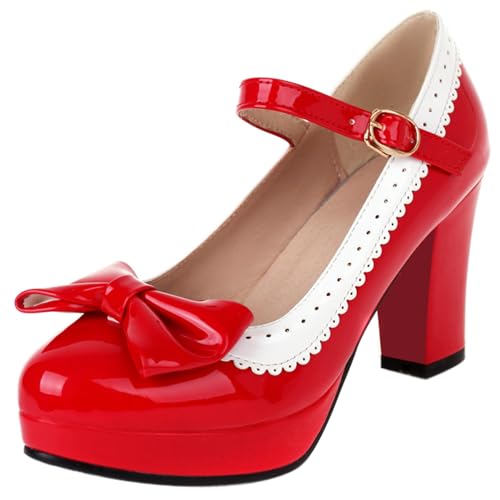 Gicoiz Bogen Mary Jane Lack Damen Block High Schuhe Pumps Party Runde Zehen Elegant T Bar Plateau Bride Hochzeit Runde Zehen Schuhe Rot Gr 1.5-34 Gicoiz Bogen Mary Jane Lack Damen Block High Schuhe Pumps Party Runde Zehen Elegant T Bar Plateau Bride Hochzeit Runde Zehen Schuhe Rot Gr 1.5-34 von Gicoiz