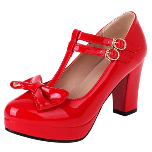Gicoiz Bogen Mary Jane Lack Damen Block High Schuhe Pumps Party Runde Zehen Elegant T Bar Plateau Bride Hochzeit Runde Zehen Schuhe Rot Gr 8.5-44 Gicoiz Bogen Mary Jane Lack Damen Block High Schuhe Pumps Party Runde Zehen Elegant T Bar Plateau Bride Hochzeit Runde Zehen Schuhe Rot Gr 8.5-44 von Gicoiz