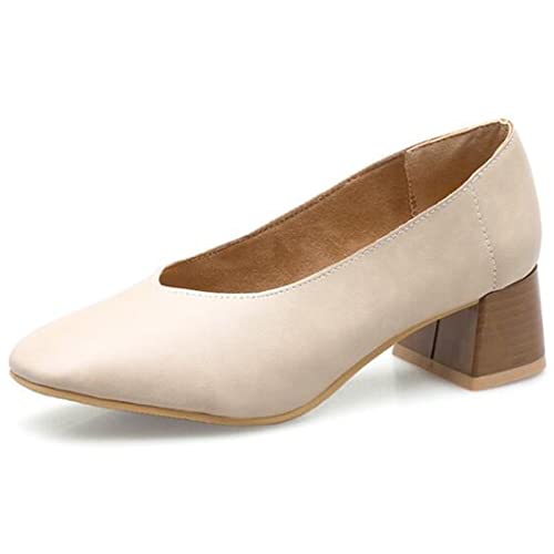 Gicoiz Buro Arbeit Loafer Damen Formal Square Toe Schuhe Bogen Block Mitte Absatz Schuhe Business Pantoffeln Leisure Ohne Verschluss Weit Fit Pump Aprikose Gr 33 EU von Gicoiz