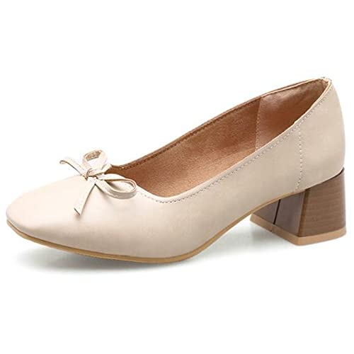 Gicoiz Buro Arbeit Loafer Damen Formal Square Toe Schuhe Bogen Block Mitte Absatz Schuhe Business Pantoffeln Leisure Ohne Verschluss Weit Fit Pump Aprikose Gr 39 EU-40Cn von Gicoiz