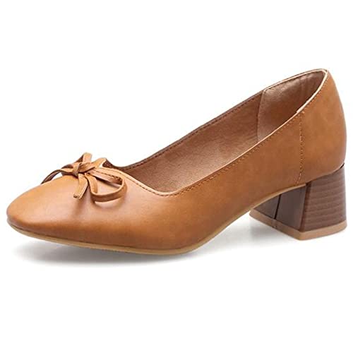 Gicoiz Buro Arbeit Loafer Damen Formal Square Toe Schuhe Bogen Block Mitte Absatz Schuhe Business Pantoffeln Leisure Ohne Verschluss Weit Fit Pump Gelb Gr 40 EU-41Cn von Gicoiz