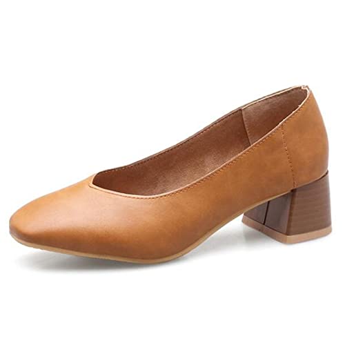 Gicoiz Buro Arbeit Loafer Damen Formal Square Toe Schuhe Bogen Block Mitte Absatz Schuhe Business Pantoffeln Leisure Ohne Verschluss Weit Fit Pump Gelb Gr 40.5 EU-42Cn von Gicoiz