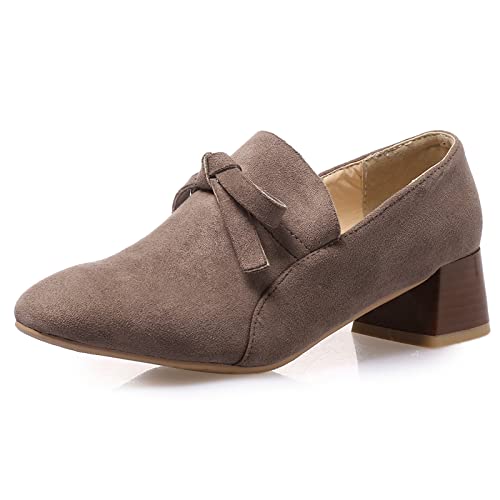 Gicoiz Buro Arbeit Loafer Damen Formal Square Toe Schuhe Bogen Block Mitte Absatz Schuhe Business Pantoffeln Leisure Ohne Verschluss Weit Fit Pump Khaki Gr 40.5 EU-42Cn von Gicoiz