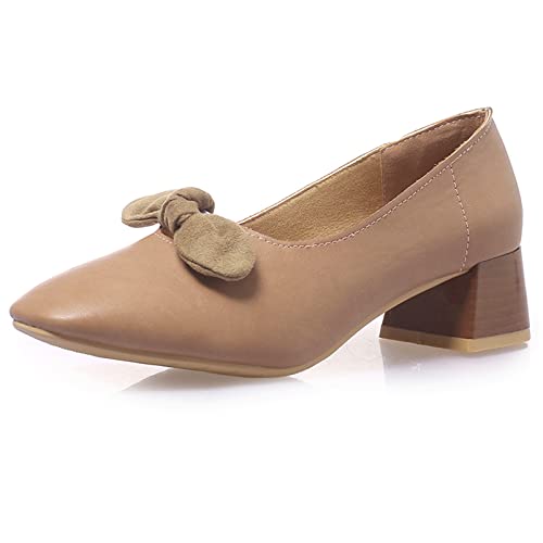 Gicoiz Buro Arbeit Loafer Damen Formal Square Toe Schuhe Bogen Block Mitte Absatz Schuhe Business Pantoffeln Leisure Ohne Verschluss Weit Fit Pump Pink Gr 40 EU-41Cn von Gicoiz