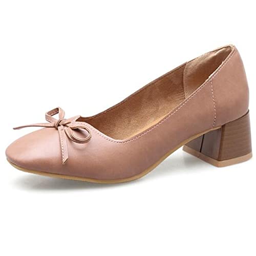 Gicoiz Buro Arbeit Loafer Damen Formal Square Toe Schuhe Bogen Block Mitte Absatz Schuhe Business Pantoffeln Leisure Ohne Verschluss Weit Fit Pump Pink Gr 40 EU-41Cn von Gicoiz