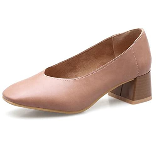 Gicoiz Buro Arbeit Loafer Damen Formal Square Toe Schuhe Bogen Block Mitte Absatz Schuhe Business Pantoffeln Leisure Ohne Verschluss Weit Fit Pump Pink Gr 48 EU-50Cn von Gicoiz