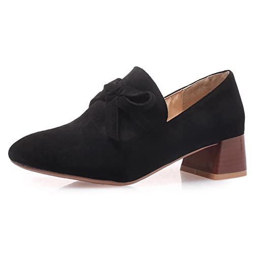 Gicoiz Buro Arbeit Loafer Damen Formal Square Toe Schuhe Bogen Block Mitte Absatz Schuhe Business Pantoffeln Leisure Ohne Verschluss Weit Fit Pump Schwarz Gr 43 EU-45Cn von Gicoiz