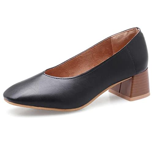 Gicoiz Buro Arbeit Loafer Damen Formal Square Toe Schuhe Bogen Block Mitte Absatz Schuhe Business Pantoffeln Leisure Ohne Verschluss Weit Fit Pump Schwarz Gr 44 EU-46Cn von Gicoiz