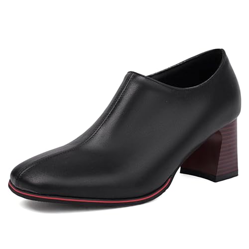 Gicoiz Buro Block Schuhe Damen Zip Loafer Square Toe Business Arbeit Formal Schuhe Chunky Höhe Ferse Pumpe Klassische Schwarz Gr 37 EU-38Cn von Gicoiz