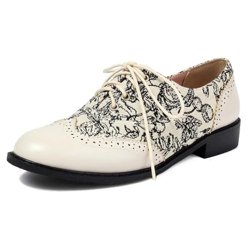 Gicoiz Buro Derby Damen Schnüren Brogue Arbeit Oxford Low Blockabsatz Business Formal Runde Zehen Klassische Schuhe Männer Beige Gr 38 EU-39Cn von Gicoiz