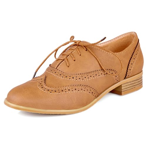 Gicoiz Buro Derby Damen Schnüren Brogue Arbeit Oxford Low Blockabsatz Business Formal Runde Zehen Klassische Schuhe Männer Braun Gr 40 EU-41Cn von Gicoiz