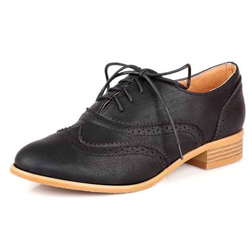 Gicoiz Buro Derby Damen Schnüren Brogue Arbeit Oxford Low Blockabsatz Business Formal Runde Zehen Klassische Schuhe Männer Schwarz Gr 40 EU-41Cn von Gicoiz
