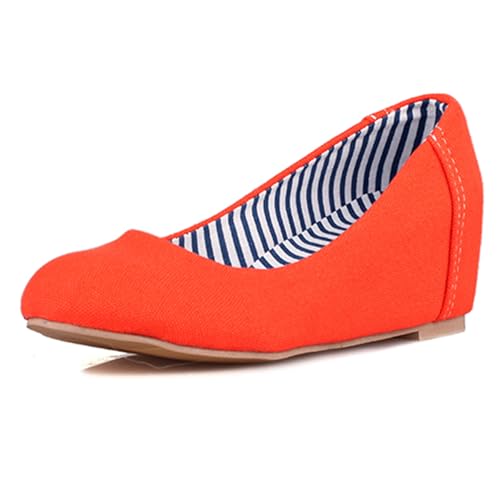 Gicoiz Buro Loafer Keilabsatz Damen Runde Zehen Schuhe Ohne Verschluss Sommer Arbeit Komfort Moccasin Pumps Leisure Orange Gr 34 EU von Gicoiz