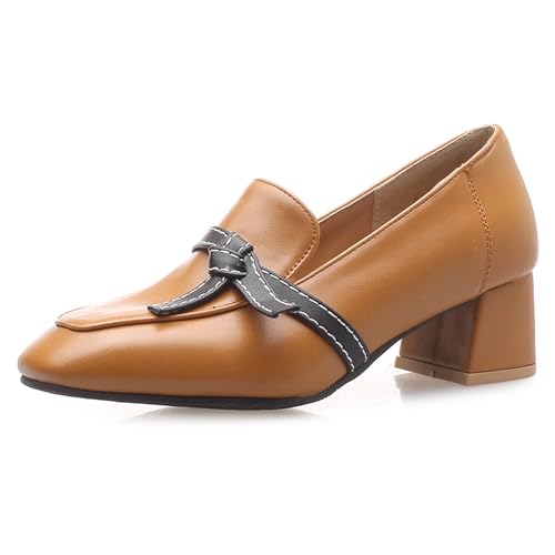 Gicoiz Buro Mokassins Damen Square Toe Block Schuhe Business Ohne Verschluss Klassische Arbeit Formal Loafer Chunky Pumps Leisure Gelb Gr 40 EU-41Cn von Gicoiz