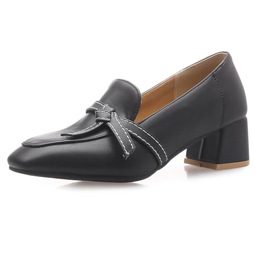 Gicoiz Buro Mokassins Damen Square Toe Block Schuhe Business Ohne Verschluss Klassische Arbeit Formal Loafer Chunky Pumps Leisure Schwarz Gr 43 EU-45Cn von Gicoiz