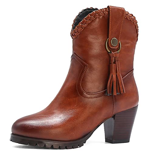 Gicoiz Chunky Heels Chelsea Damen Runde Zehen Reitstiefel Klassische Winter Franse Equestrian Ohne Verschluss Draußen Ankle Stiefeletten Block Gelb Gr 44 EU-46Cn von Gicoiz