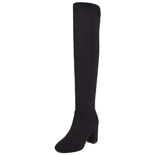 Gicoiz Damen Blockabsatz Komfort Overknees Blockabsatz Stiefel Ohne Verschluss Winter Mode Runde Zehen Wildleder Basic Overknees Stiefel Kleid Schwarz Gr 36.5 EU-37Cn von Gicoiz